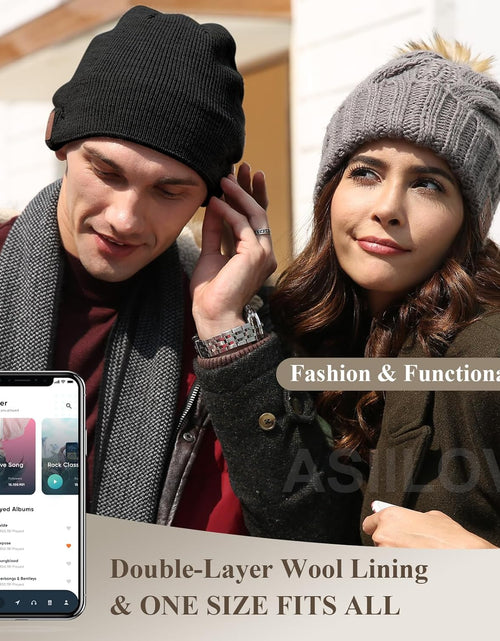 Load image into Gallery viewer, Bluetooth Beanie, Double-Layer Wool Lining Bluetooth Hat Beanie for Men/Women/Teens/Family, 20Hrs Playing, Gift Packaging for Christmas Stocking Stuffers Thanksgiving (001-Black)
