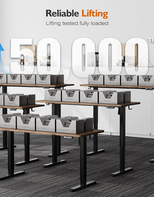 Load image into Gallery viewer, 55" Electric Standing Desk,Height Adjustable Home Office Sit Stand up Computer PC Table,Tall Standup Workstation, Gaming, Writing, Study,Bedroom Rising Desks with Two-Piece Desktop,Brown
