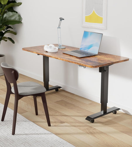 55" Electric Standing Desk,Height Adjustable Home Office Sit Stand up Computer PC Table,Tall Standup Workstation, Gaming, Writing, Study,Bedroom Rising Desks with Two-Piece Desktop,Brown