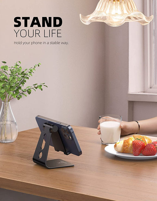Load image into Gallery viewer, Adjustable Cell Phone Stand, Desk Phone Holder, Cradle, Dock, Compatible with Iphone 17 16 15 14 Air plus Pro Pro Max 13 12 X XS, 4-8" Phones, Office Accessories Gifts, All Smartphone, Black
